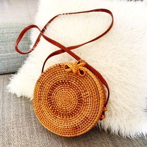 Woven Canteen Rattan Bag Shoulder Leather
